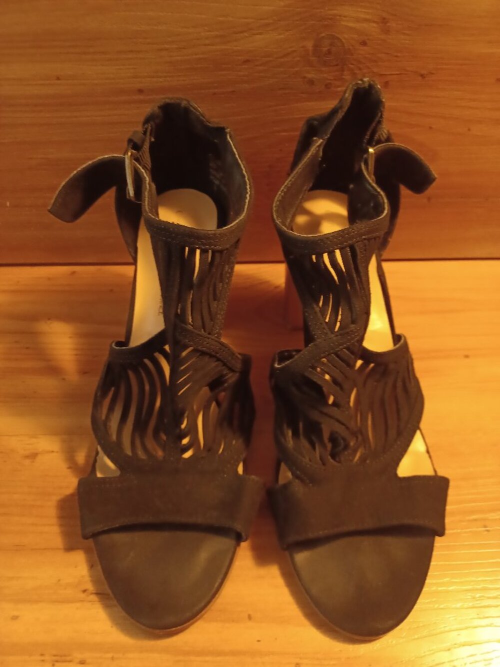 George Women's Black Sandals Heeled Shoes Straps